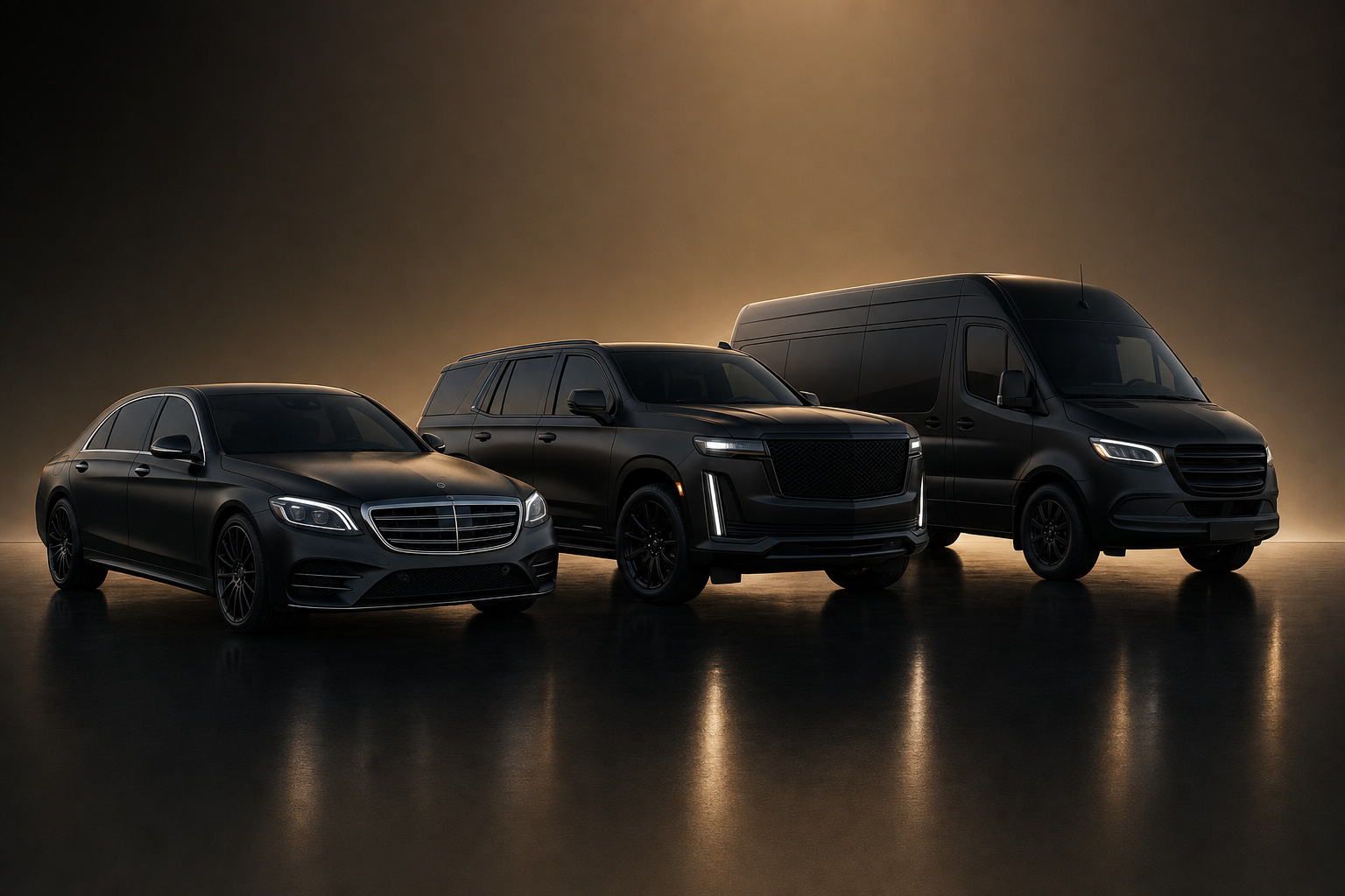 SAC Luxury Ride fleet lineup — sedan, SUV, and Sprinter van